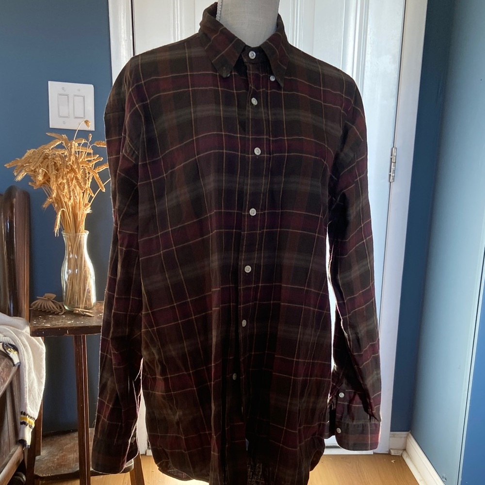 Ralph Lauren Men's Plaid Button-Down Shirt - Olive Green & Burgundy